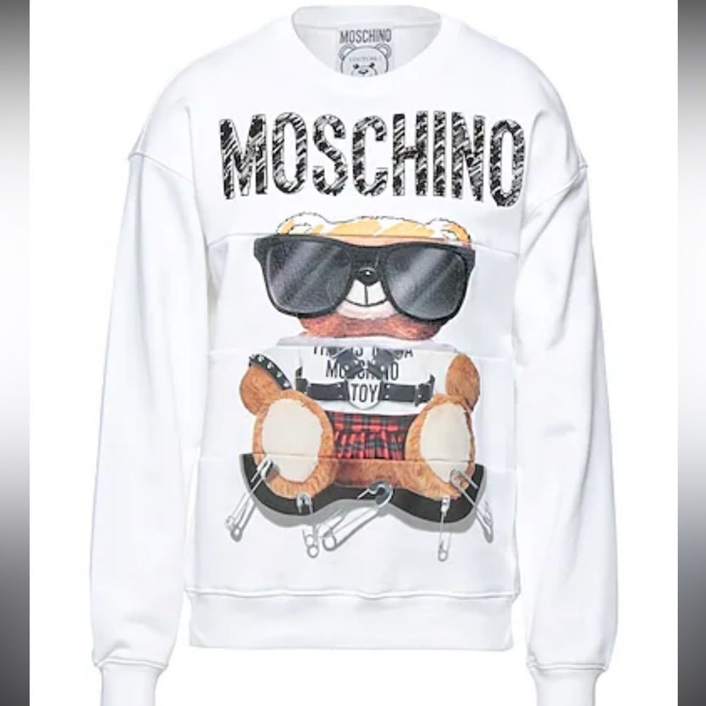 Moschino White Sweatshirt with Teddy Bear Graphic